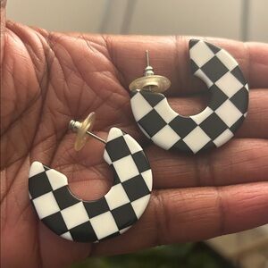 Vintage Black and White Checkered Earrings